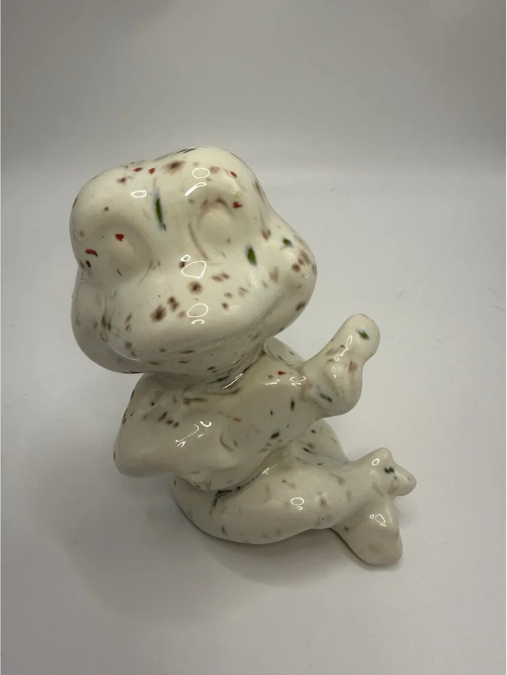 Vintage Ceramic Pottery Speckled Frog Paint Splatter White 3.5” Tall